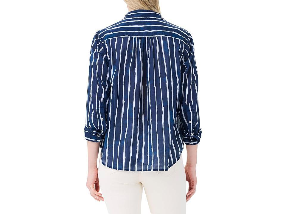 NIC+ZOE Watercolor Stripe Girlfriend Shirt (Indigo Multi) Women's Clothing Product Image