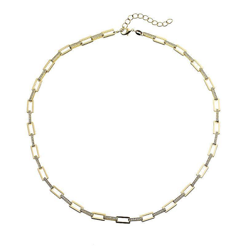 14k Gold Over Silver Cubic Zirconia Cable Chain Necklace, Womens Gold Tone Product Image