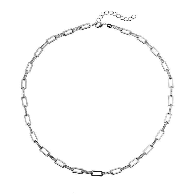 14k Gold Over Silver Cubic Zirconia Cable Chain Necklace, Womens Sterling Product Image