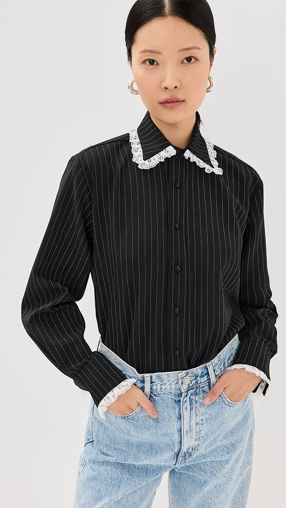 Tanner Fletcher Pippa Lace Trim Pinstripe Button Down Shirt | Shopbop product image