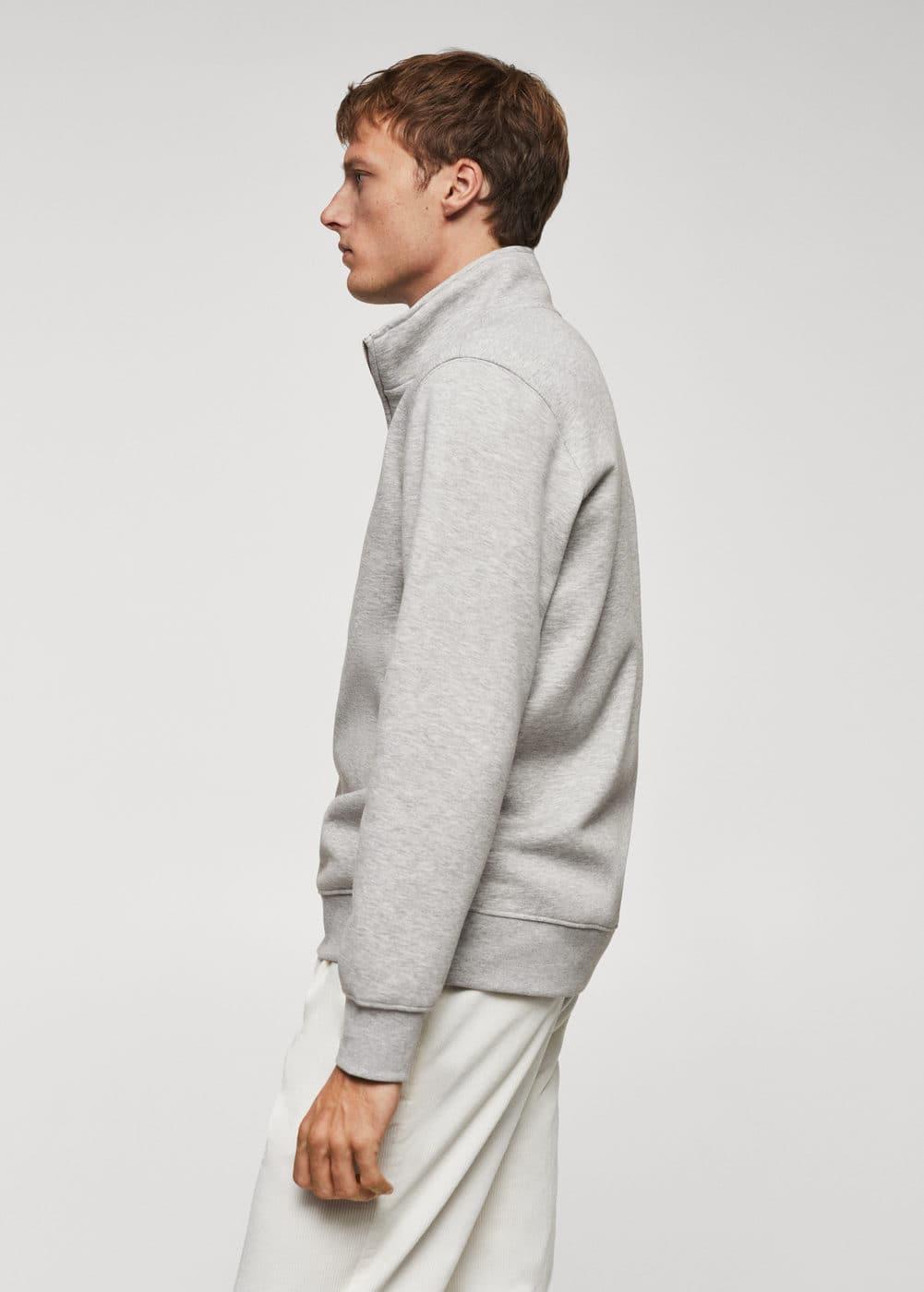 MANGO MAN - Cotton sweatshirt with zipper neck medium heather greyMen Product Image