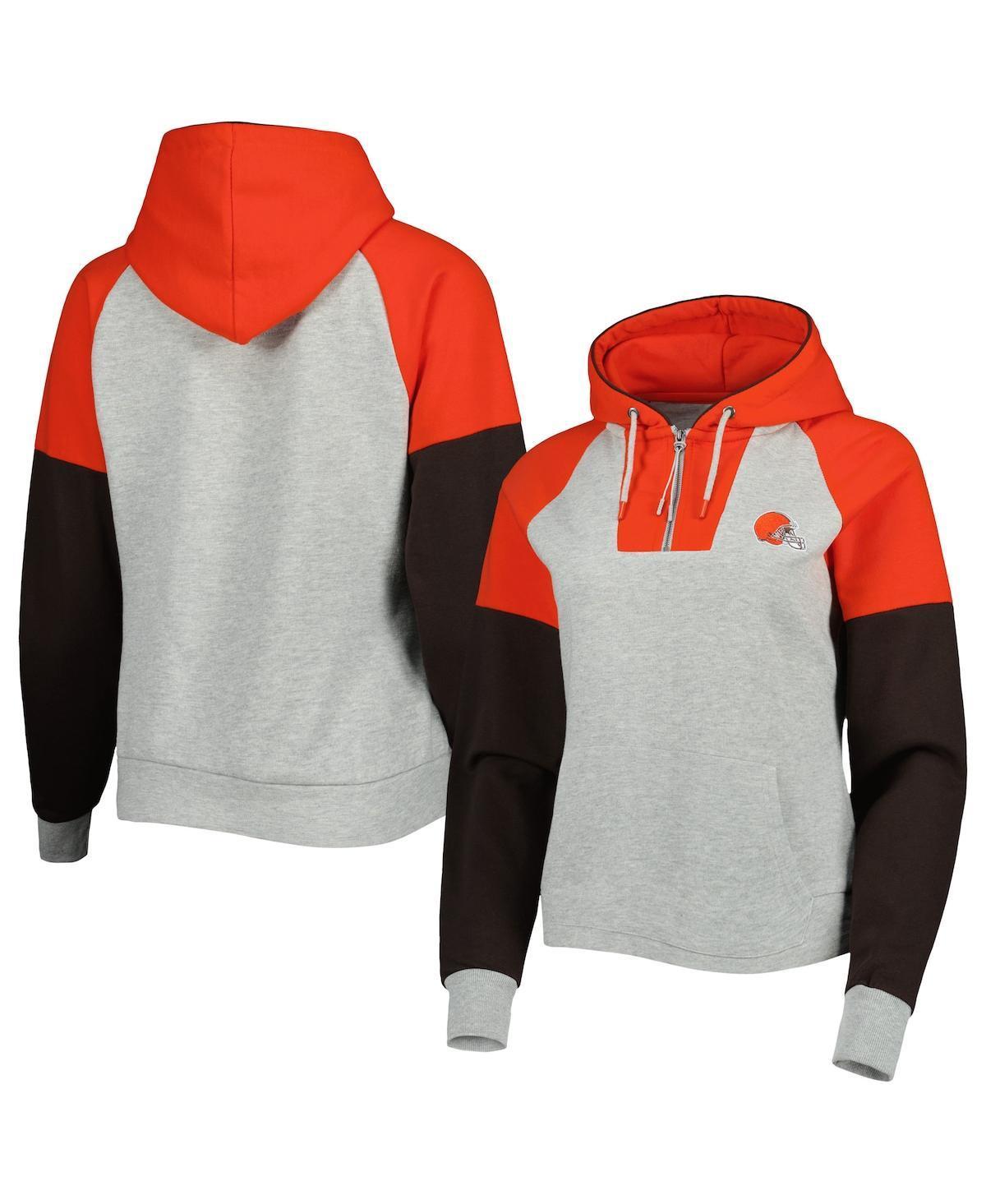 Womens Antigua Heathered Gray Cleveland Browns Jackpot Raglan Half-Zip Pullover Hoodie - Heathered Gray Product Image