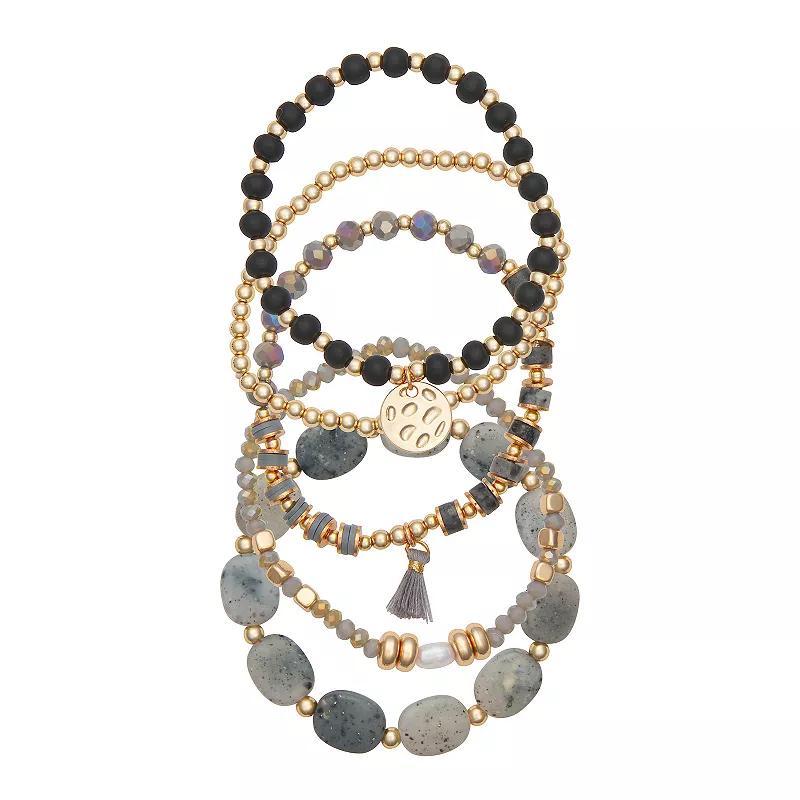 Sonoma Goods For Life Gold Tone 5-Piece Beaded Bracelet Set, Womens, Grey Product Image