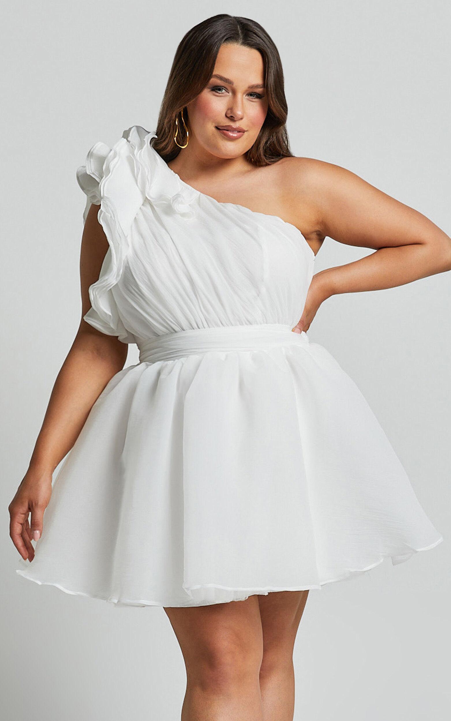 Avriella Mini Dress - One Shoulder Detail Fit & Flare in Ivory Product Image