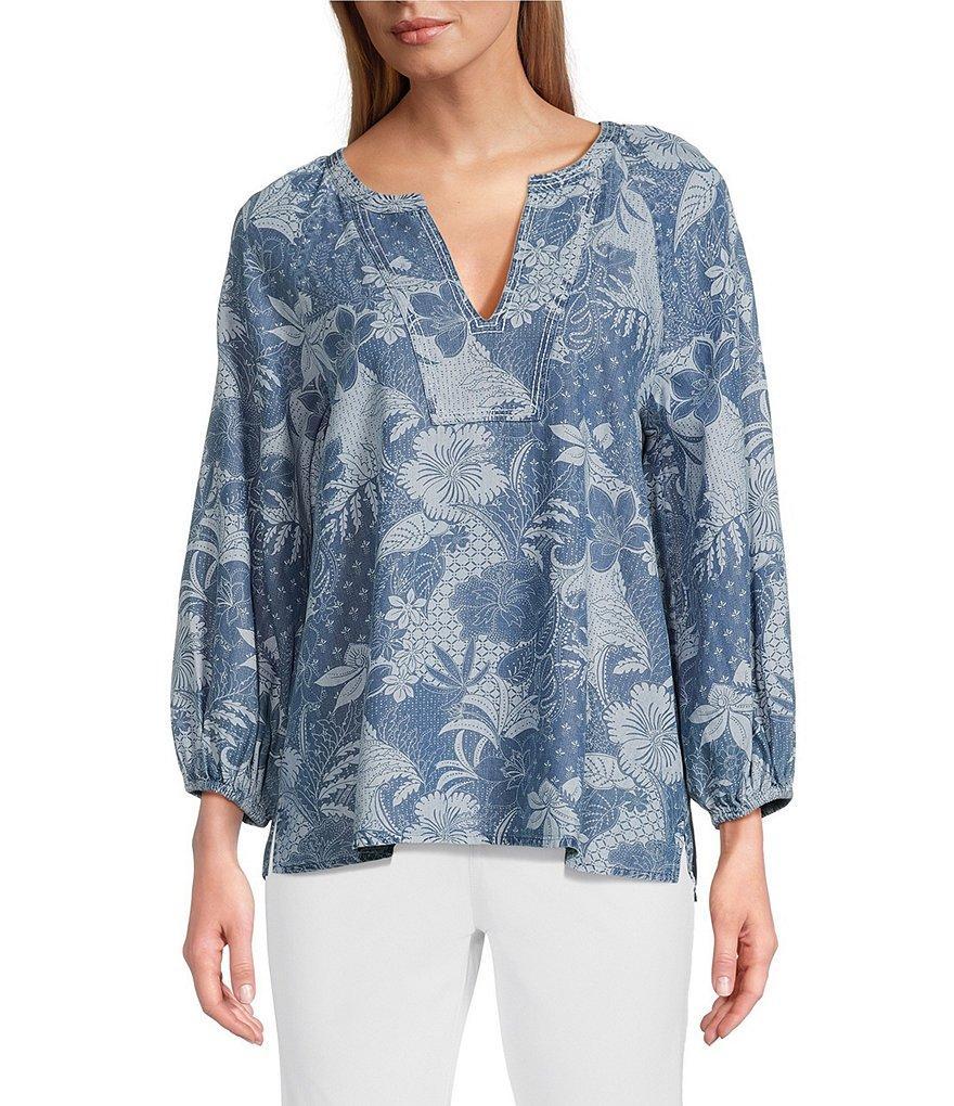 Tommy Bahama Printed Split V Neck Bracelet Length Sleeve Top Product Image