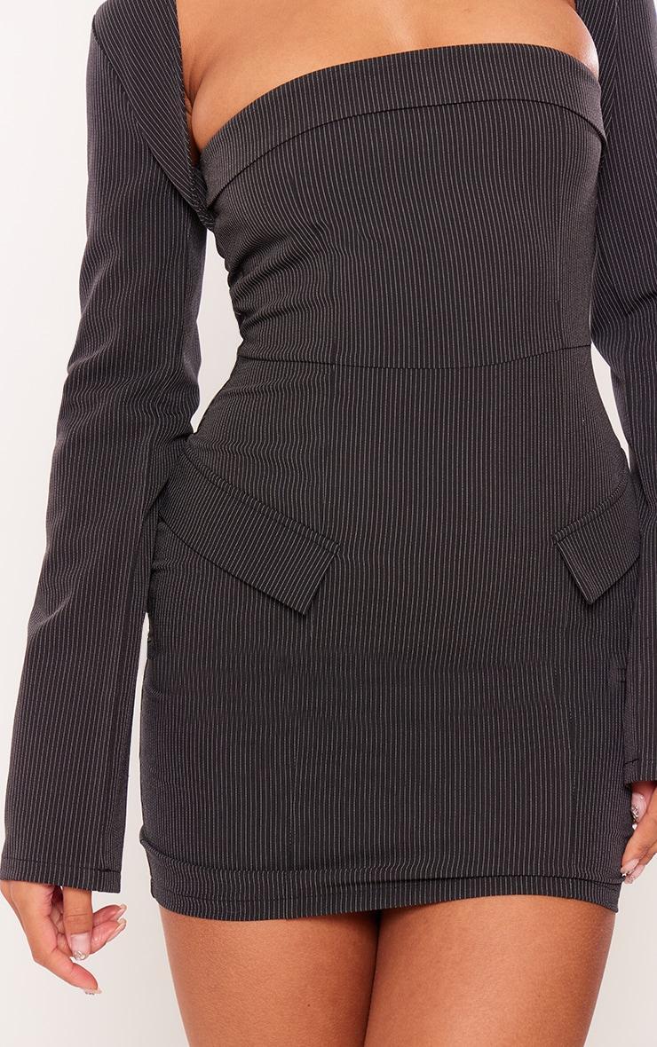 Black Tailored Woven Pinstripe Pocket Bodycon Dress Product Image