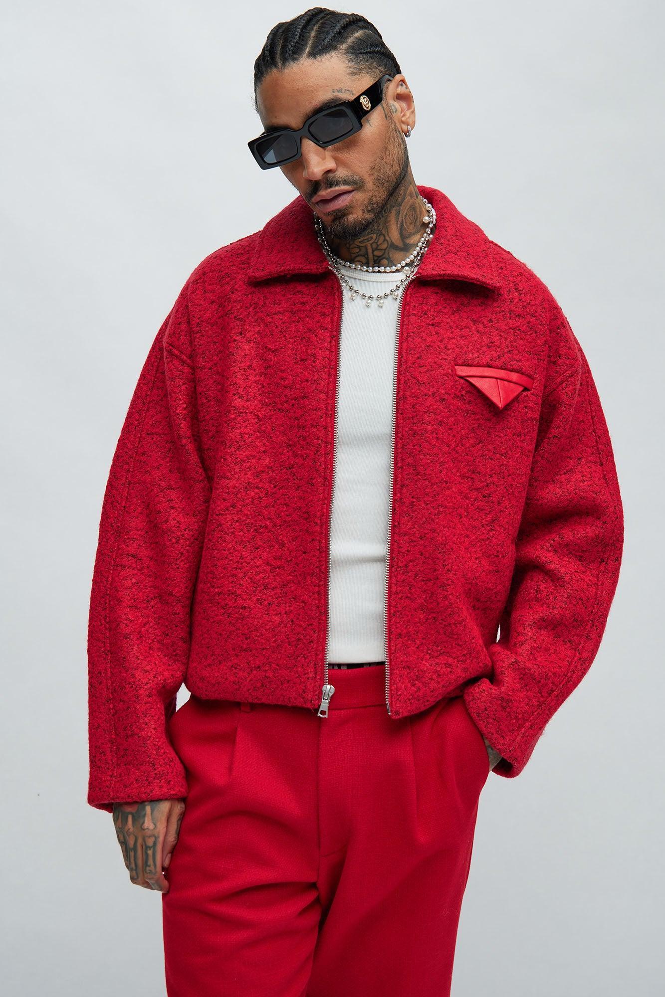 Hallron Textured Cropped Jacket - Red/combo Product Image