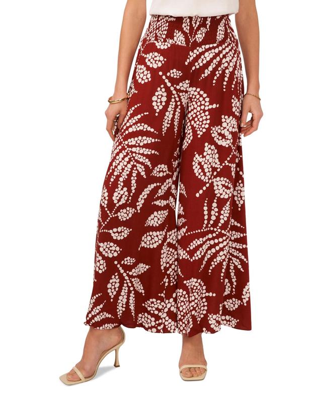 Vince Camuto Womens Printed Smocked-Waist Pull-On Wide-Leg Pants Product Image