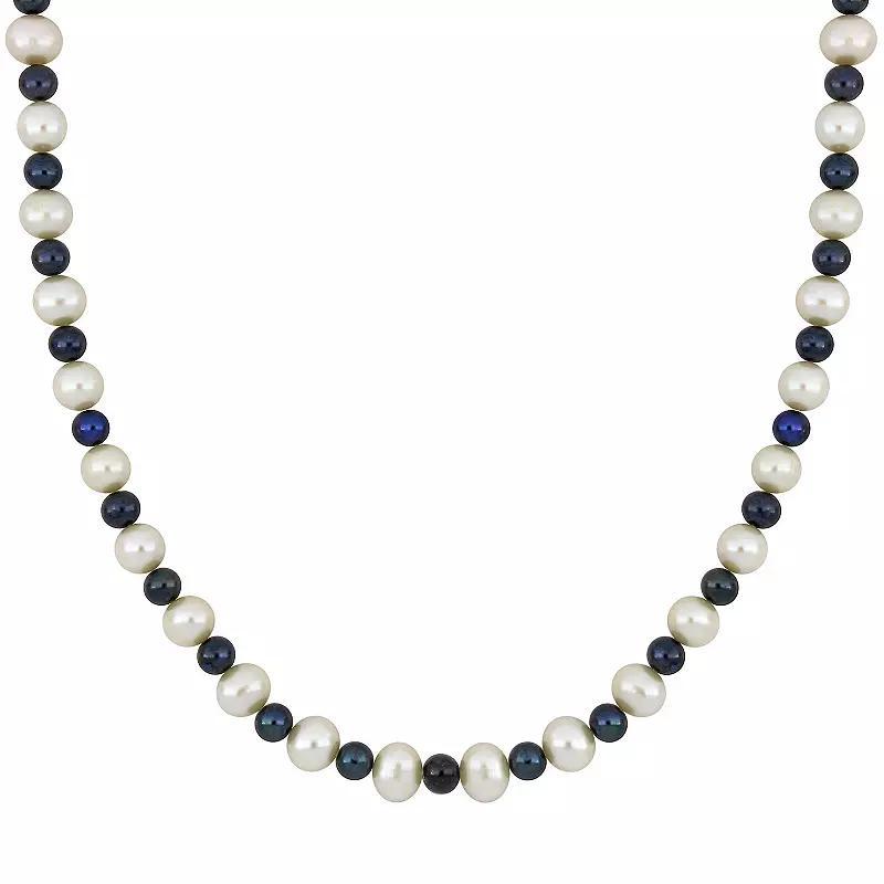 Stella Grace Mens Black & White Freshwater Cultured Pearl Strand Necklace Sterling Silver Product Image