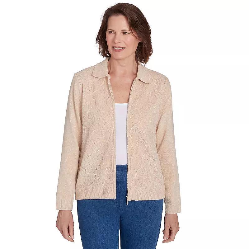 Womens Alfred Dunner Classic Zip-Up Cardigan Blue Product Image