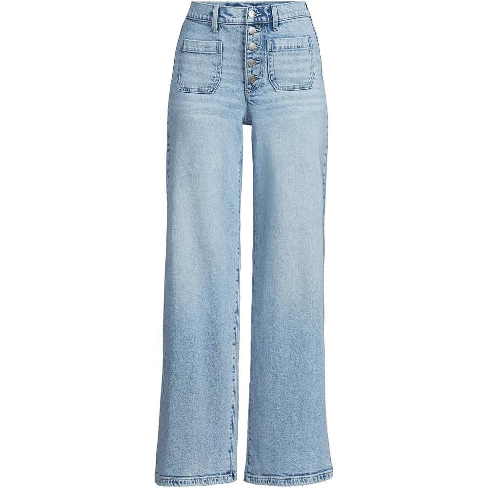 Lands' End Women's Denim High Rise Button Front Patch Pocket Wide Leg Jeans Product Image