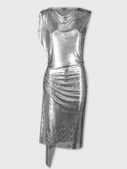 Silver drapé pression dress in chainmail Product Image