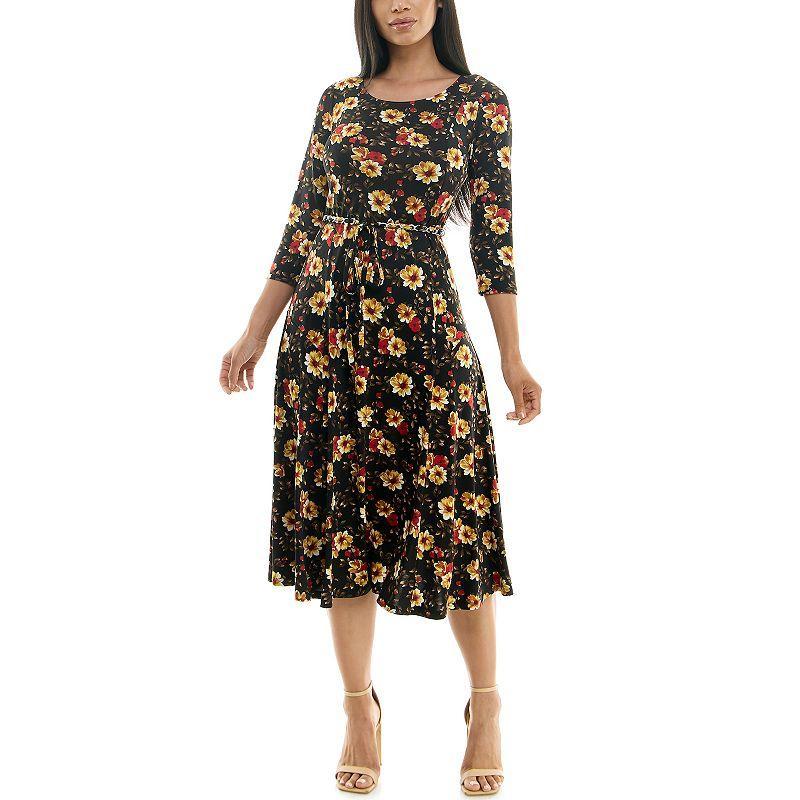 Womens Nina Leonard Patchwork-Print Midi Dress Oxford Product Image