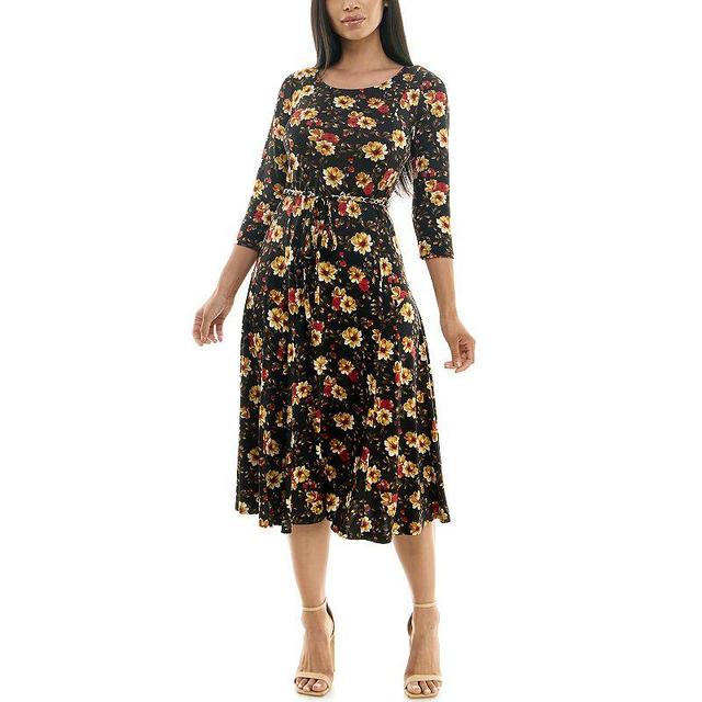 Womens Nina Leonard Patchwork-Print Midi Dress Oxford Product Image