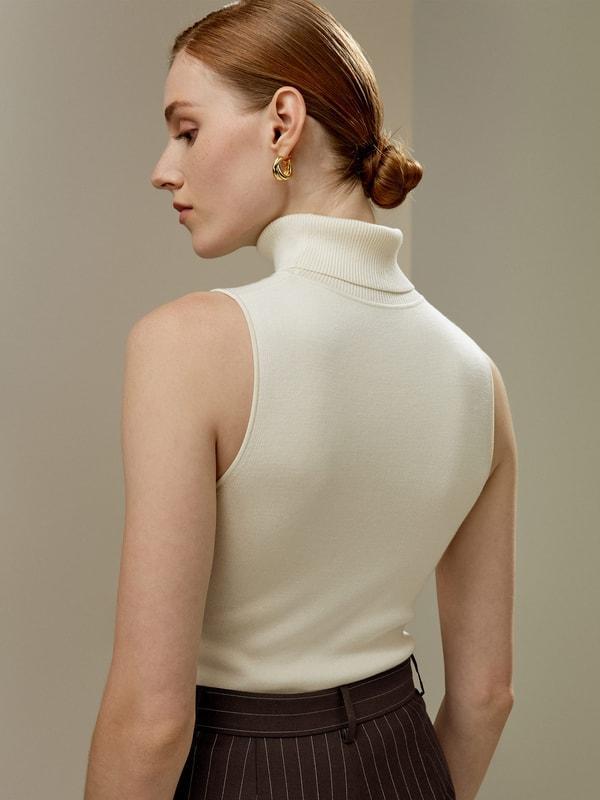 Silk Knitted Turtleneck Sleeveless Top Product Image