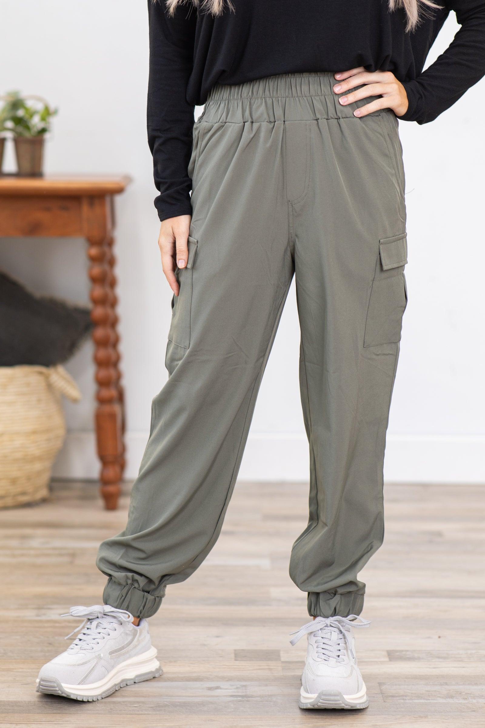 Olive High Waist Cargo Pocket Active Joggers Product Image