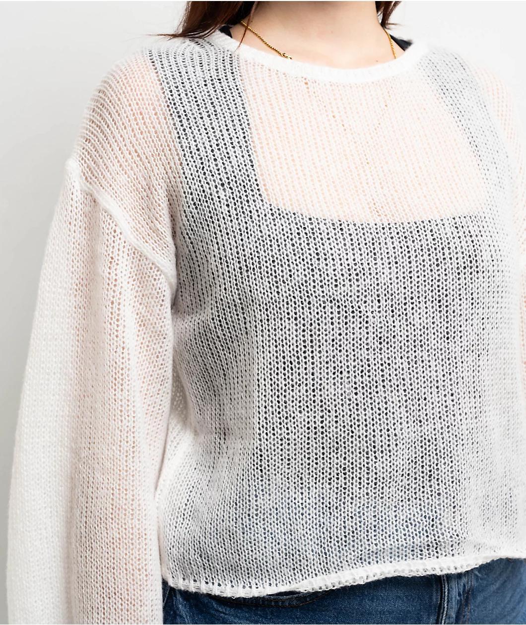 24 Colours Open Knit White Sweater Product Image