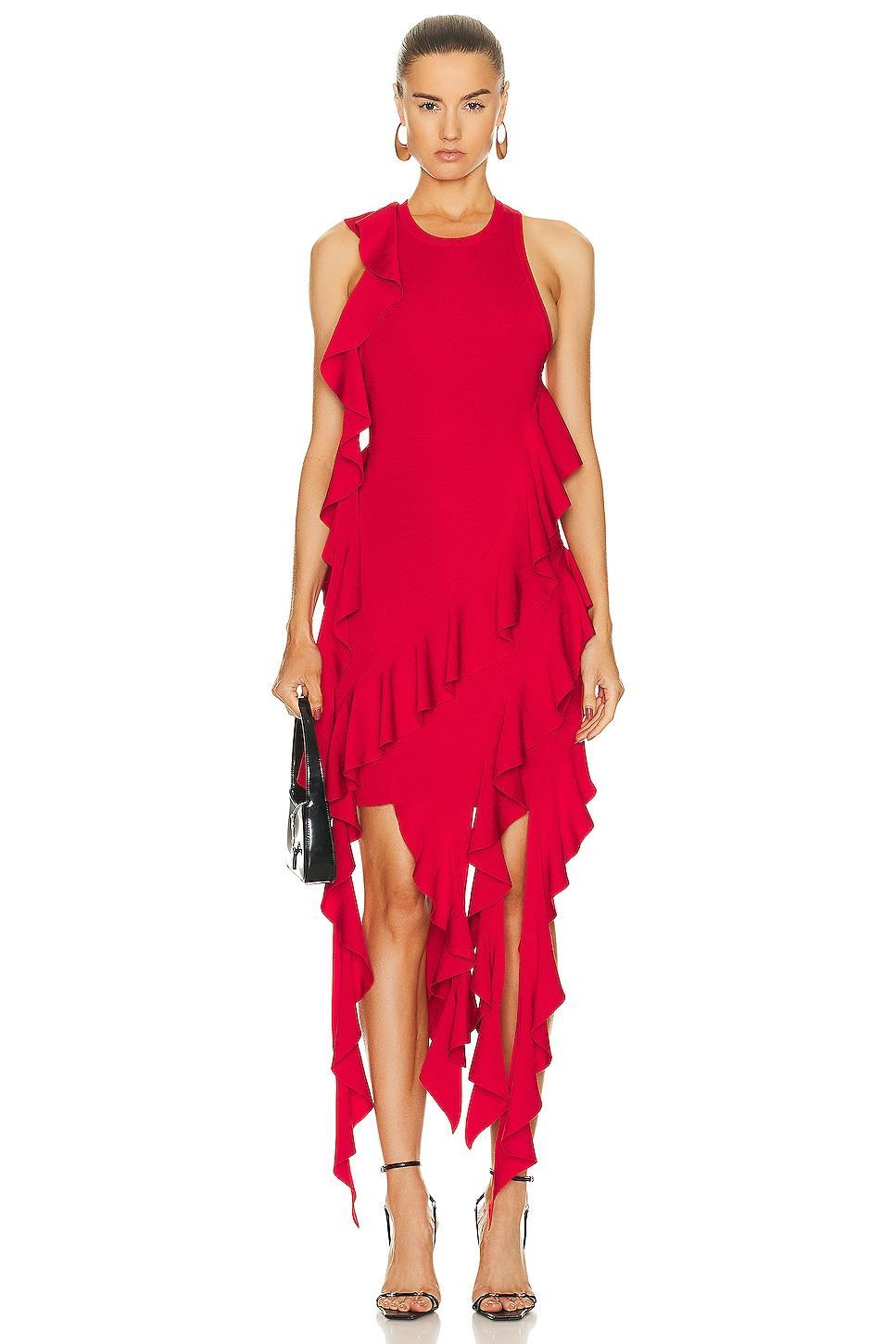 SIMKHAI Wilda Cascade Ruffle Dress Red. (also in ). Product Image