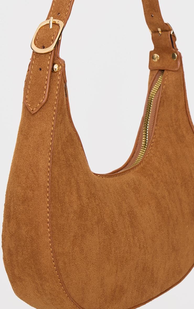 Tan Curved Faux Suede Shoulder Bag Product Image