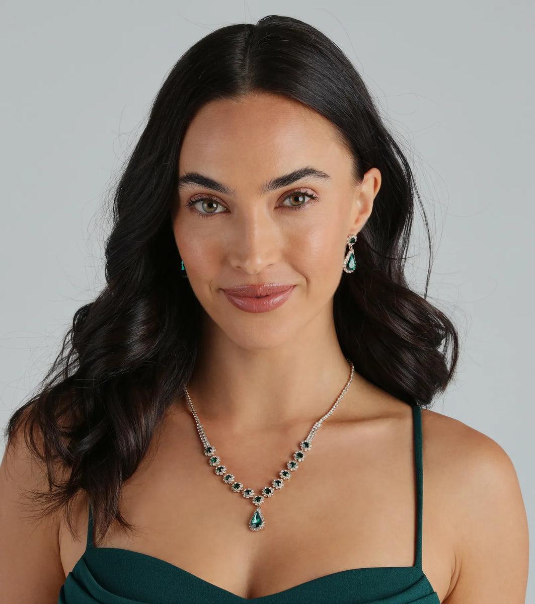 Luxe Look Gemstone Necklace And Earrings Set Product Image