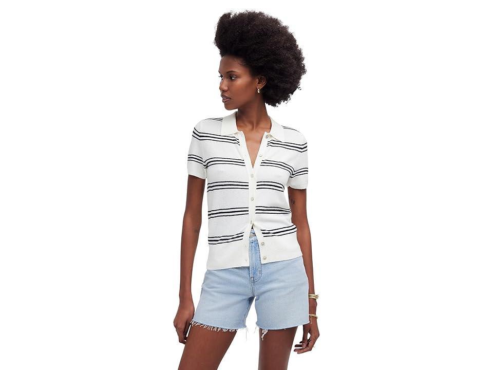 Madewell Polo Sweater Tee in Stripe (Bright Ivory) Women's Clothing Product Image