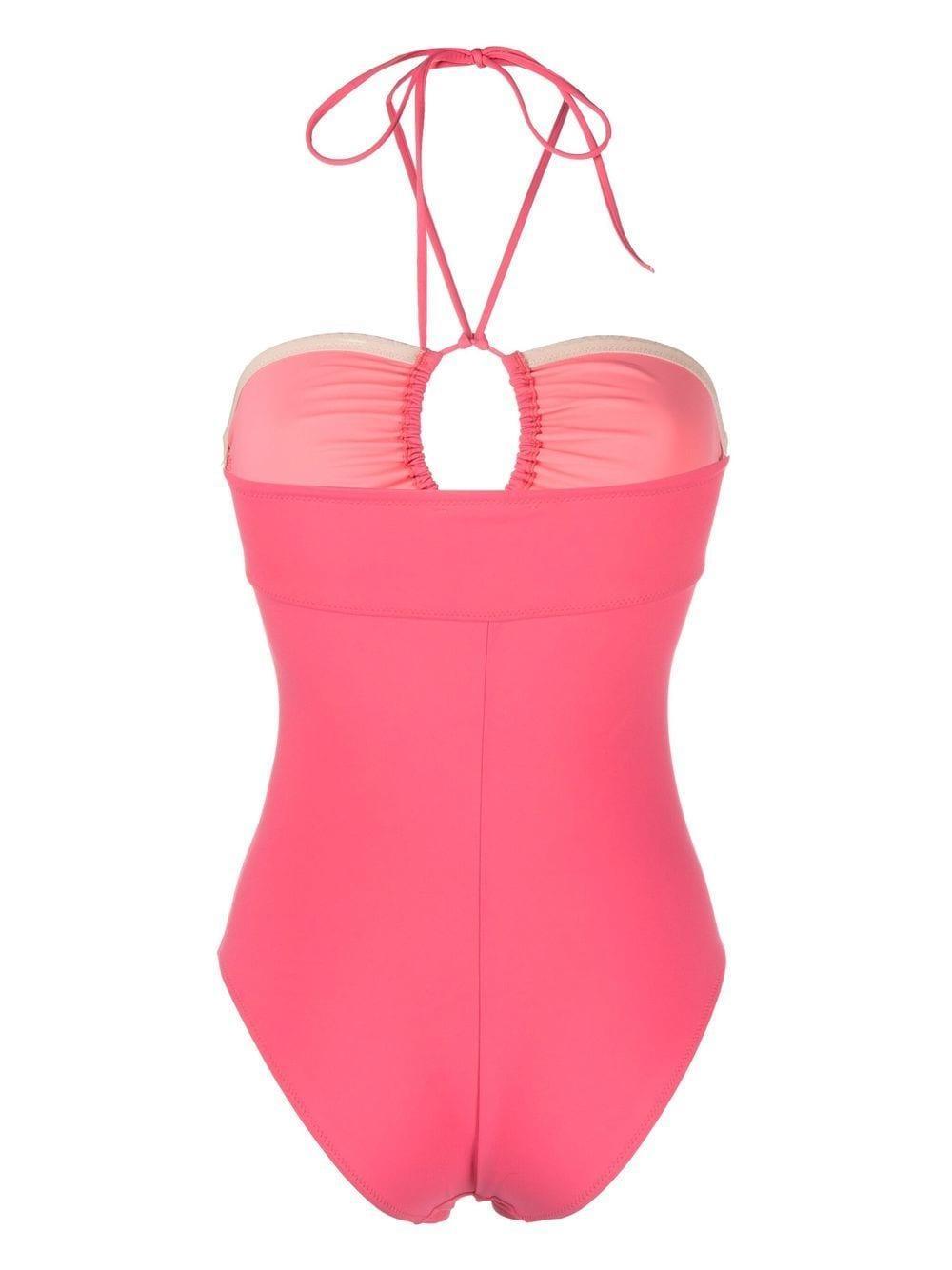 Halterneck-fastening Detail Swimsuit In Honeysuckle Product Image