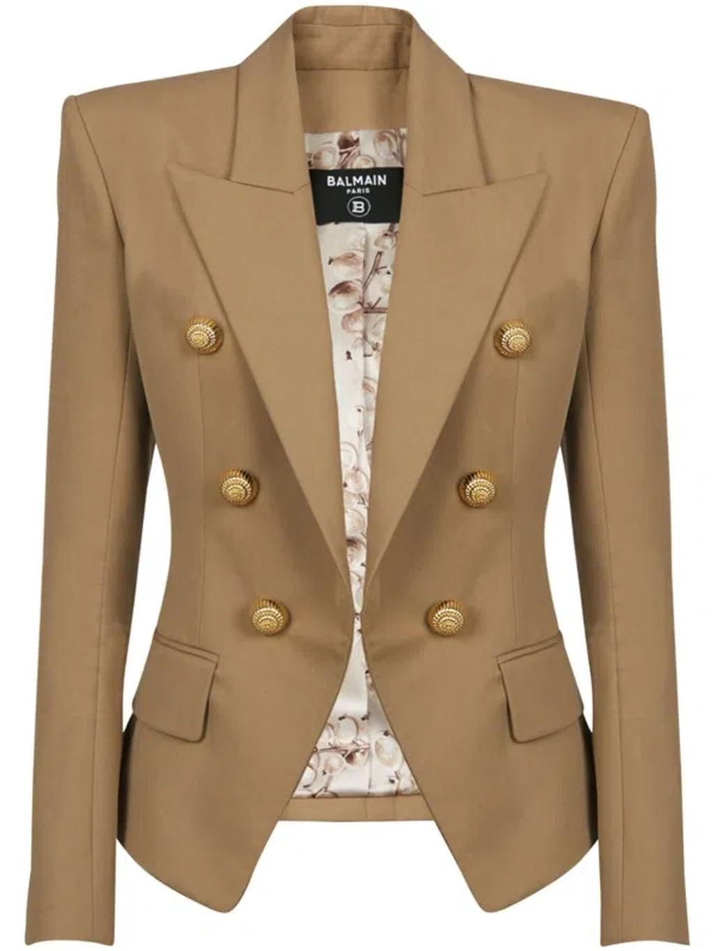 BALMAIN Buttoned Double-breasted Blazer In Brown Product Image