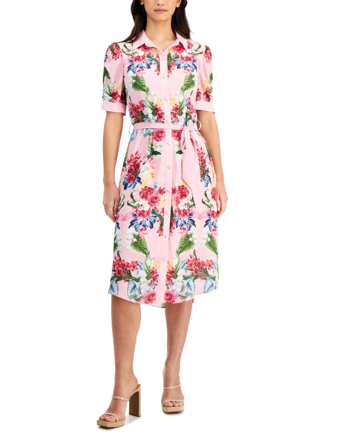 T Tahari Womens Belted Floral Midi Shirtdress Product Image