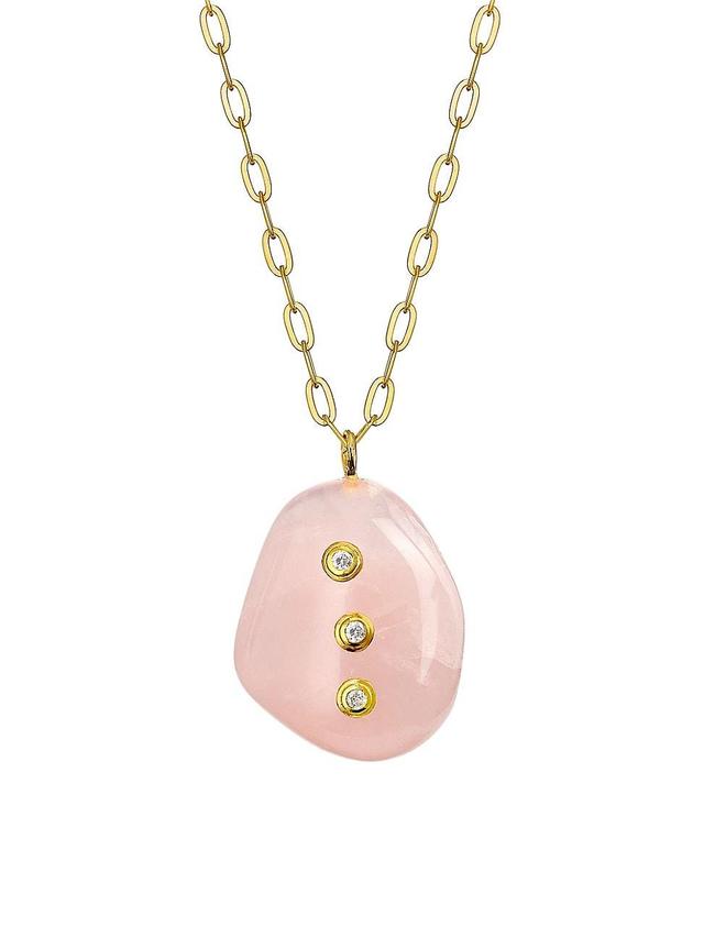 Womens Organic Gems Goldtone Sterling Silver, Rose Quartz & Diamond Pendant Necklace Product Image