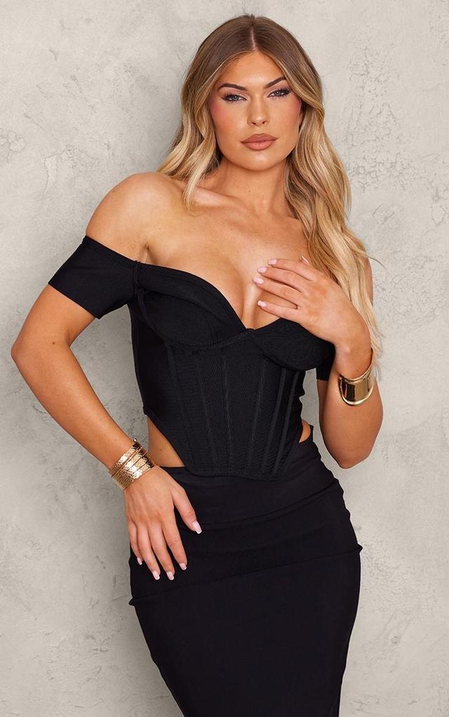 Black Bandage Dip Hem Bust Cup Bardot Corset Product Image