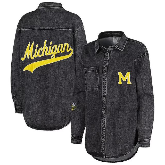 Womens Gameday Couture Charcoal Michigan Wolverines Multi-Hit Tri-Blend Oversized Button-Up Denim Jacket Product Image