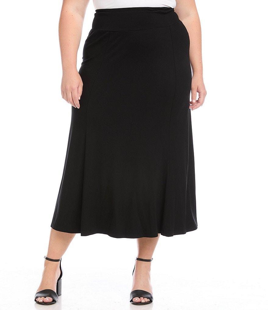 Karen Kane Plus Size Fluid Jersey Knit A-Line Tea Length Skirt Product Image