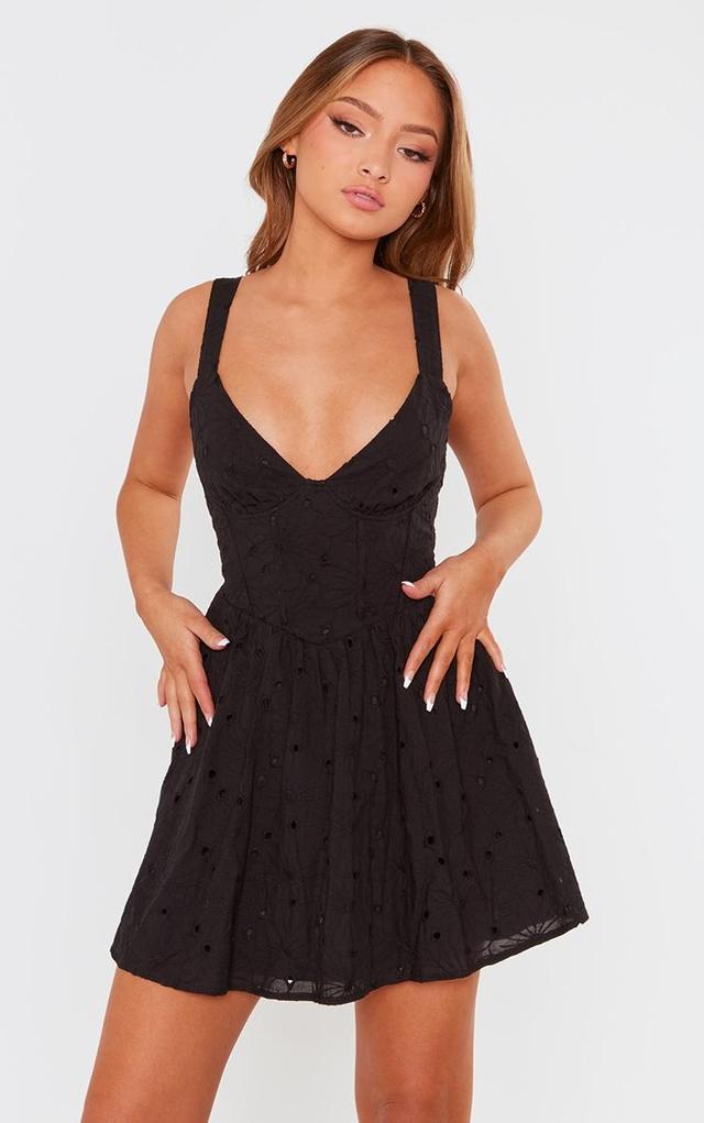 Petite Black Broderie Mini Dress Product Image