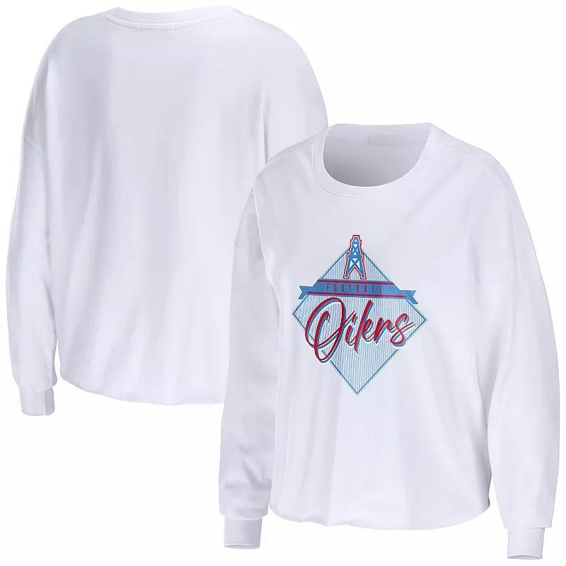 Womens WEAR by Erin Andrews White Houston Oilers Gridiron Classics Domestic Cropped Long Sleeve T-Shirt Product Image