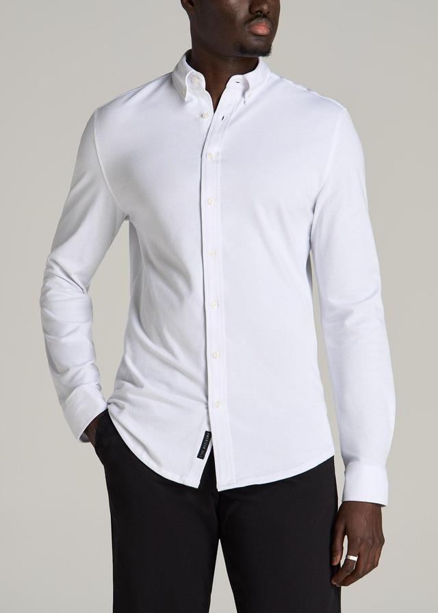 Stretch Knit Oxford Button Shirt for Tall Men in White Male Product Image