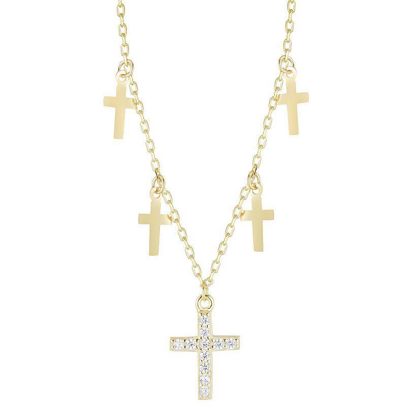 Sunkissed Sterling Silver Over Cubic Zirconia Cross Charm Necklace, Womens Yellow Gold Tone Product Image