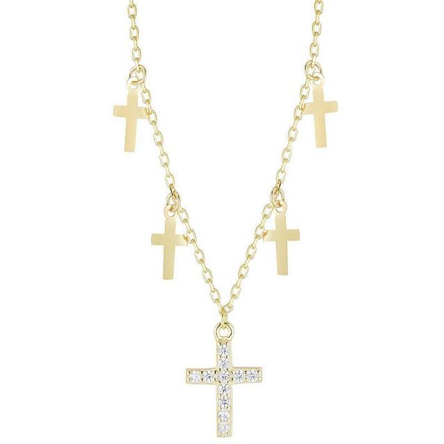 Sunkissed Sterling Silver Over Cubic Zirconia Cross Charm Necklace, Womens Yellow Gold Tone Product Image