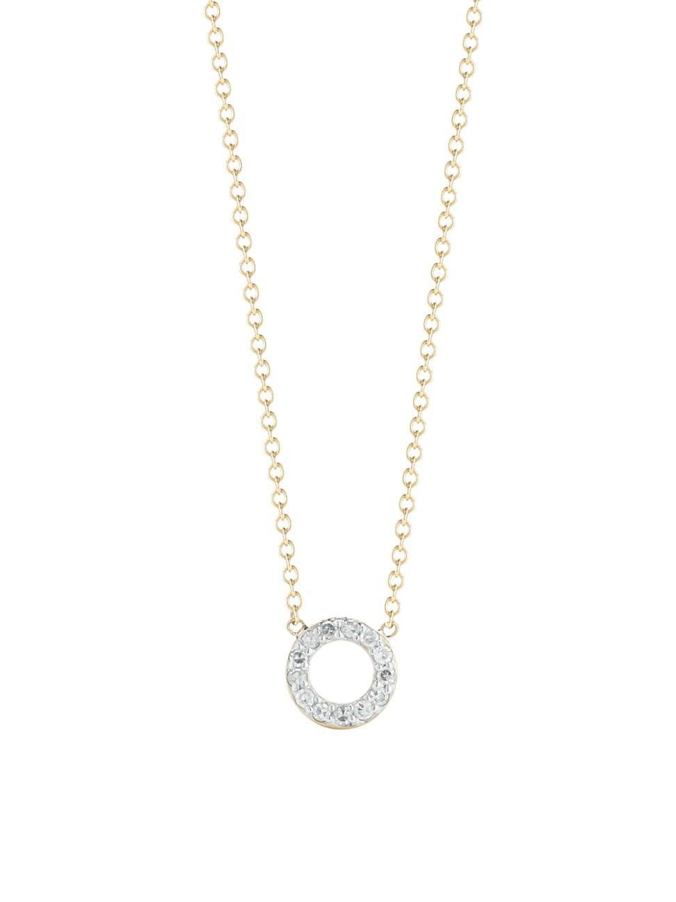 Womens 14K Yellow Gold & Diamond Mini Circle Pendant Necklace Product Image