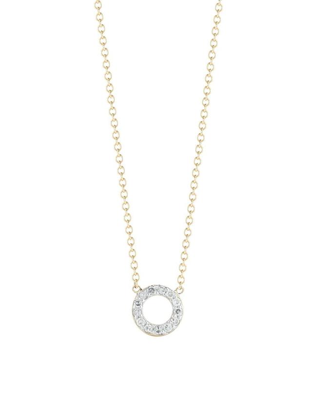 Womens 14K Yellow Gold & Diamond Mini Circle Pendant Necklace Product Image