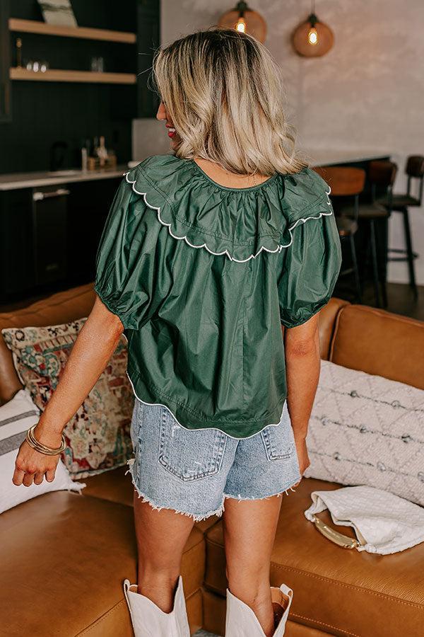 Charm and Charisma Scalloped Top in Hunter Green Product Image