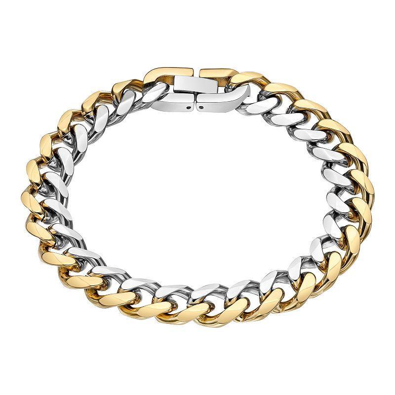 Mens LYNX Two-Tone Stainless Steel Curb Chain Bracelet Yellow Product Image