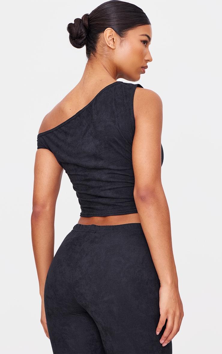 Black Faux Suede Asymmetric Crop Top Product Image