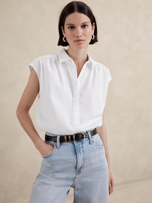 Oversized Poplin Shirred Shirt Product Image