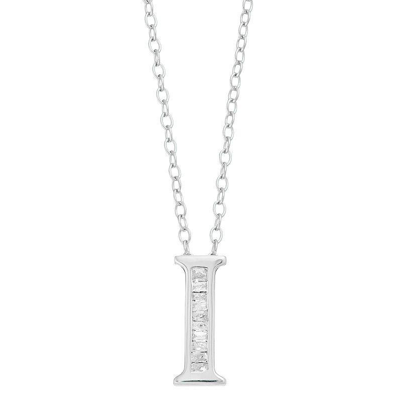 Sterling Silver Baguette Diamond Initial Pendant Necklace, Womens Product Image