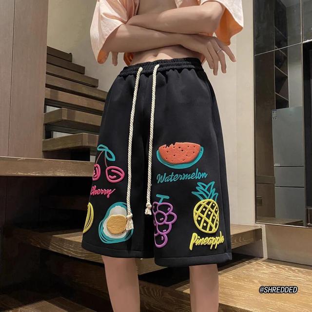 Drawstring Waist Lettering Patterned Print Sweat Shorts Product Image