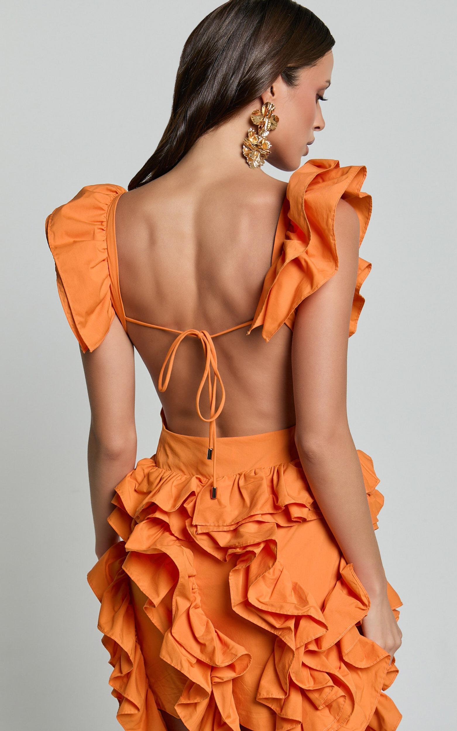 Amalie The Label - Lilou Ruffle Detail Cut Out Mini Dress in Orange Product Image