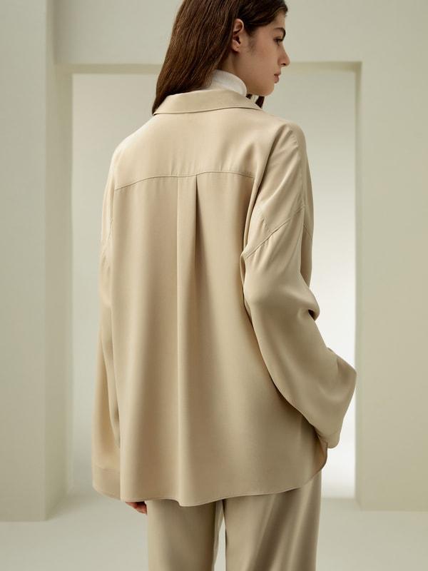 Relaxed Fit Drape Oversized Silk Shirt Product Image