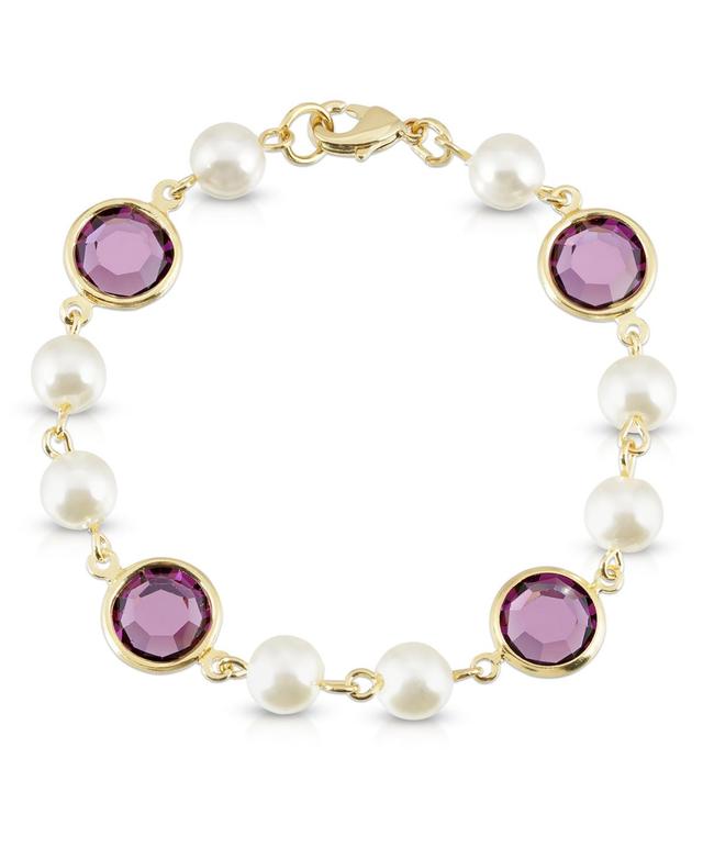 1928 Gold Tone Simulated Pearl & Crystal Chain Bracelet, Womens, Purple Product Image