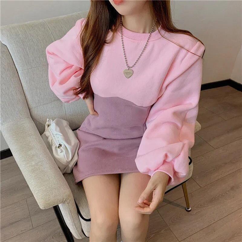 Crewneck Two Tone Mini Bodycon Dress Product Image