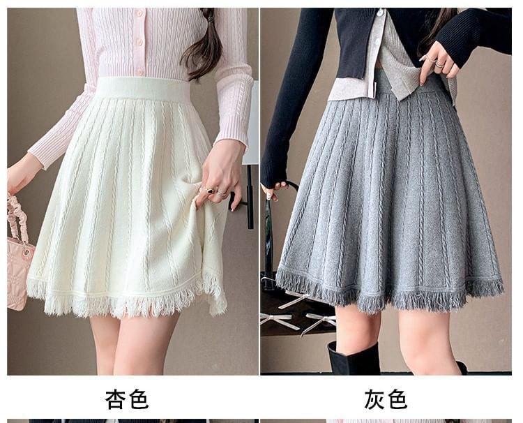 High Rise Plain Cable Knit Mini A-Line Skirt Product Image